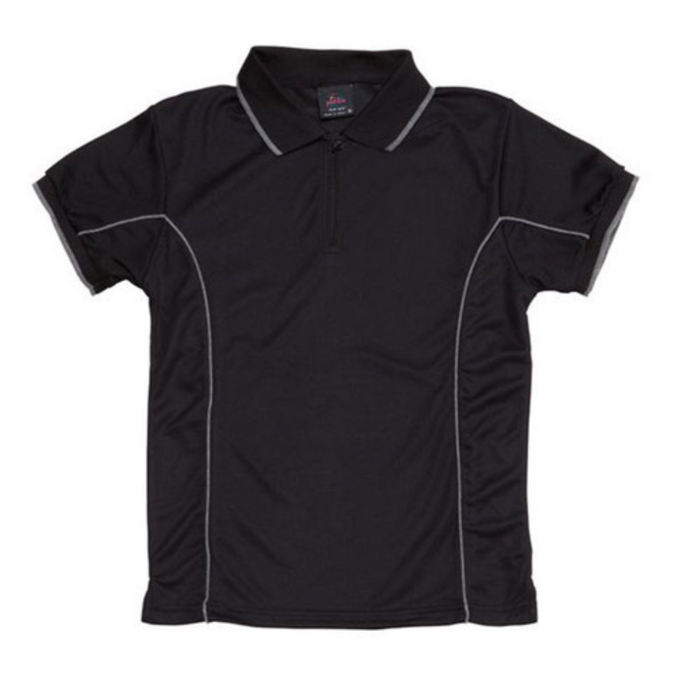Black Grey Addison ladies quick-dry moisture-wicking polo shirt with contrast piping detail, made from pique knit fabric for sports, team uniforms, and workwear.