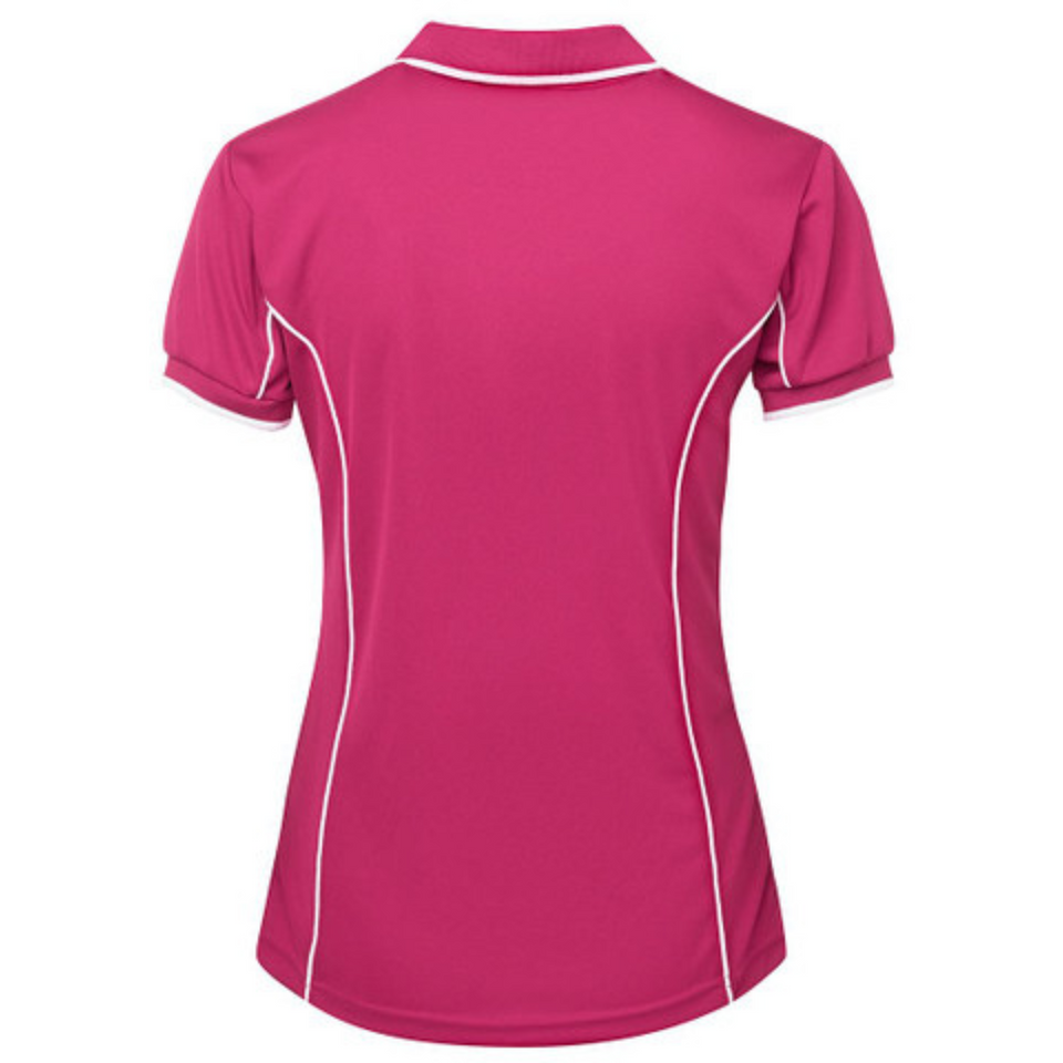 Pink White Addison ladies quick-dry moisture-wicking polo shirt with contrast piping detail, made from pique knit fabric for sports, team uniforms, and workwear.