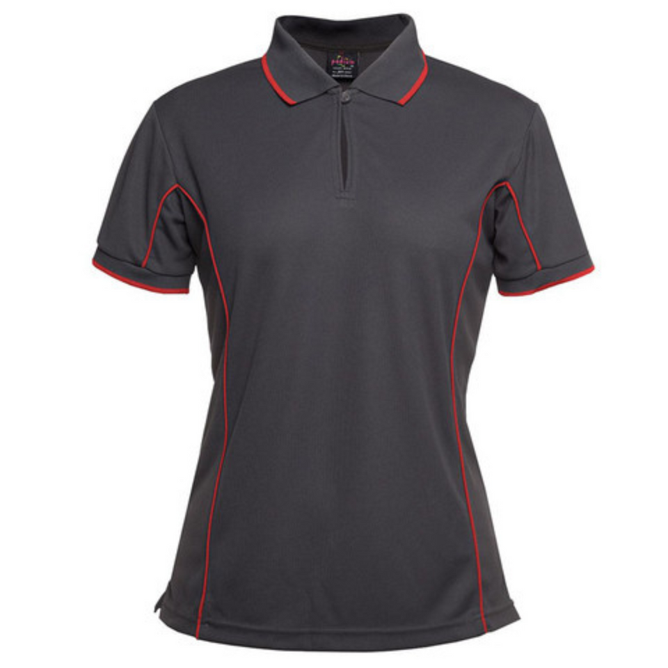 Charcoal Red Addison ladies quick-dry moisture-wicking polo shirt with contrast piping detail, made from pique knit fabric for sports, team uniforms, and workwear.