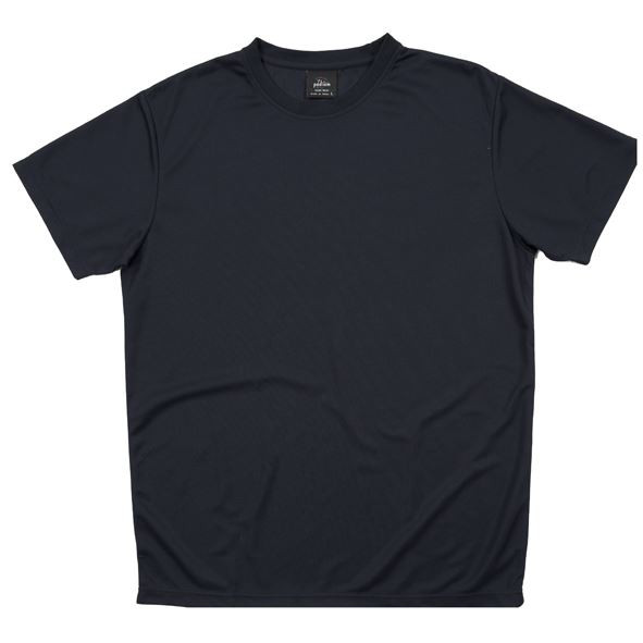 Charcoal grey polyester sports tee with crew neck and short sleeves, smooth athletic fabric ideal for decoration