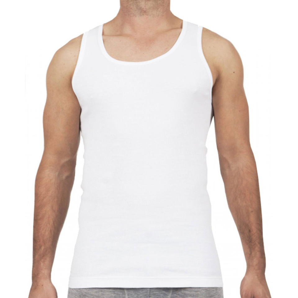 White merino wool tank singlet with classic scoop neckline and smooth flat chest panel ideal for decoration