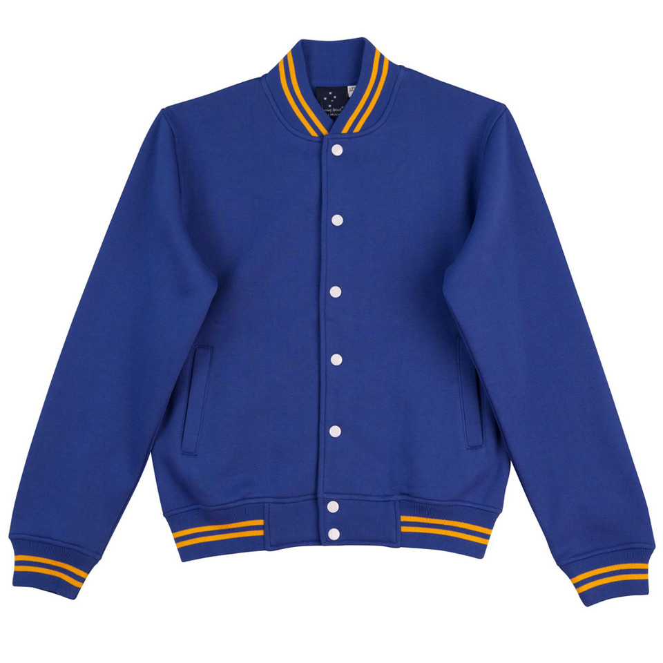 Royal+Gold Jock Kids Plain Fleecy Varsity Jacket, a warm, college-style bomber jacket ideal for children's casual wear or school uniforms.