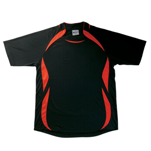 Black quick-dry sports jersey with red contrast panels on shoulders and sides