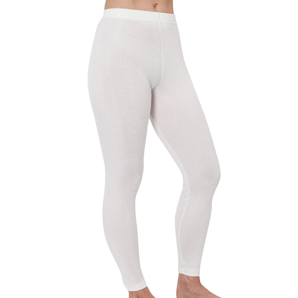 White merino wool leggings with elasticated waistband and ankle-length fit