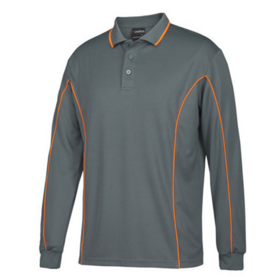 DEVON Long Sleeve Piping Polo Shirt Quick Dry Grey Orange JB-7PIPL Blank Clothing