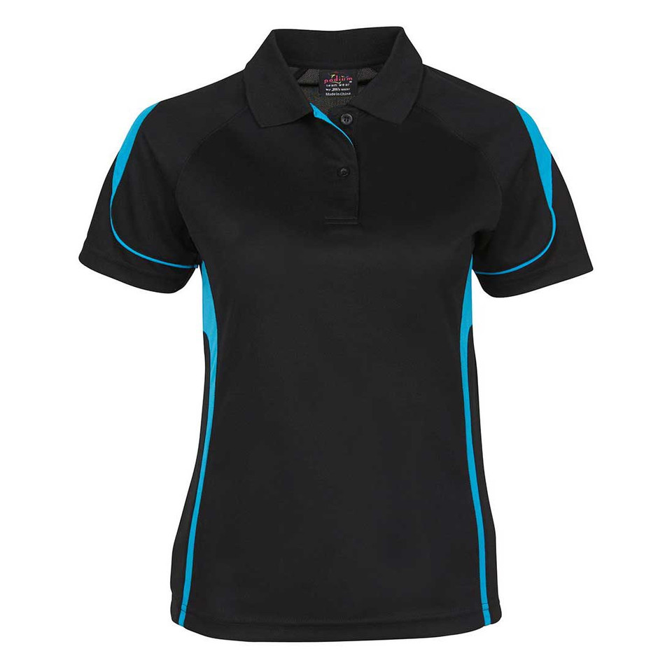ladies quick dry sports polo shirt | black+aqua ladies quick dry sports polo shirt | black+aqua