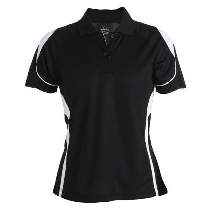 Black+White Nova Ladies Quick Dry Contrast Polo Shirt, a breathable moisture-wicking top with contrasting trim, ideal for sportswear, team uniforms, or active workwear.