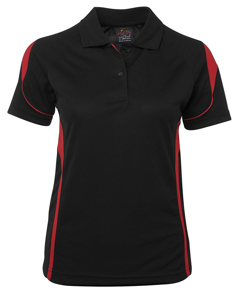 Black+Red Nova Ladies Quick Dry Contrast Polo Shirt, a breathable moisture-wicking top with contrasting trim, ideal for sportswear, team uniforms, or active workwear.