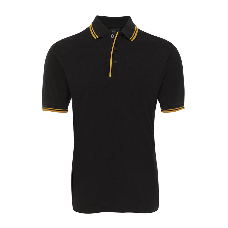 Black+Gold Topaz Men's Contrast Pique Polo Shirt, a durable cotton polo with contrasting trim, ideal for corporate or team uniforms.