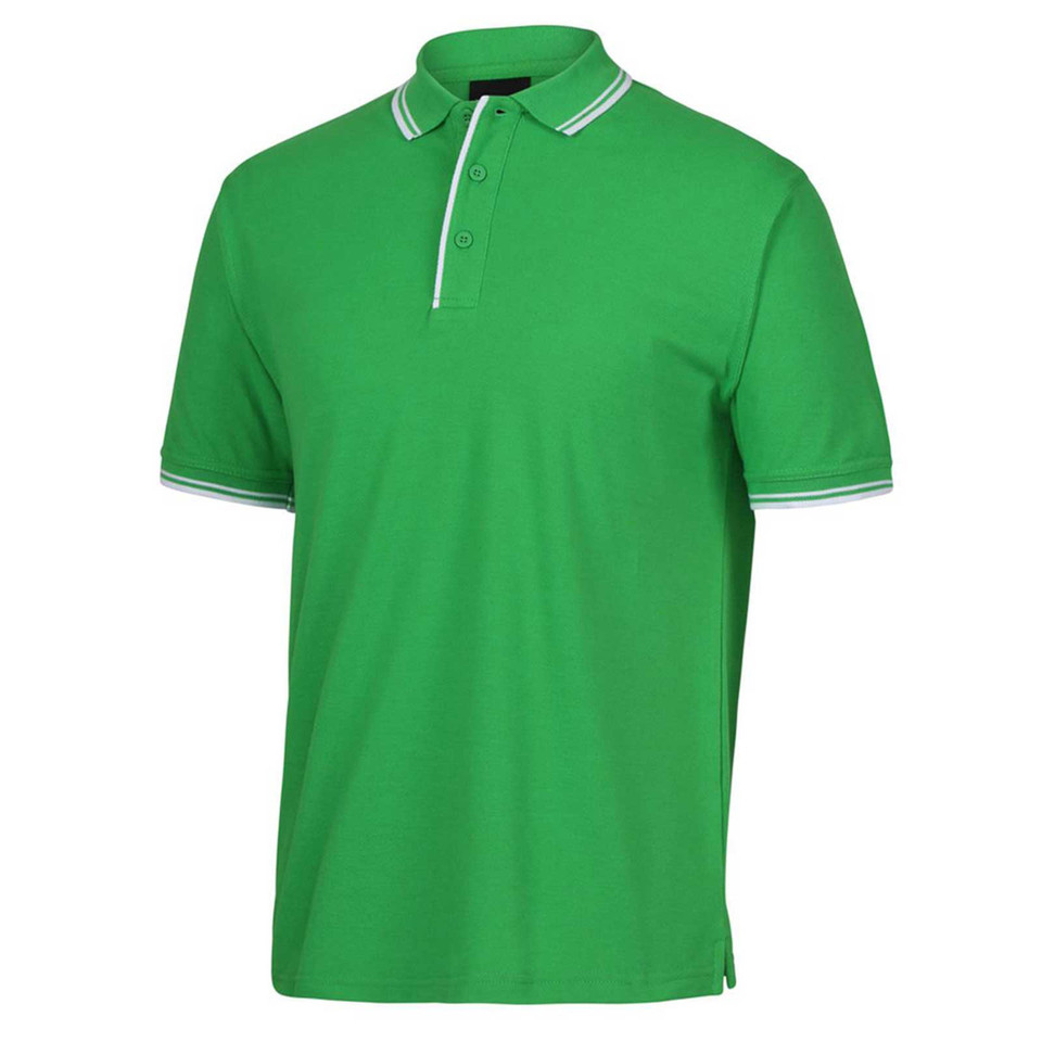 Pea Green+White Topaz Men's Contrast Pique Polo Shirt, a durable cotton polo with contrasting trim, ideal for corporate or team uniforms.