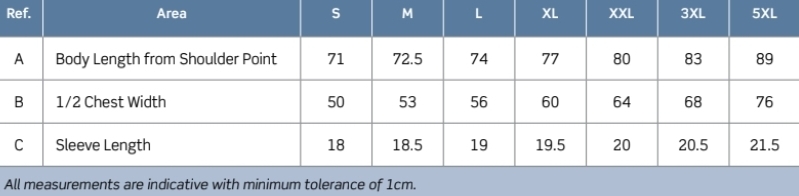 AMMET mens crew neck tee sizing chart