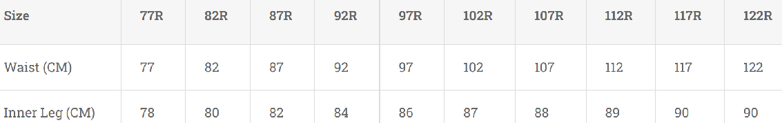 Work Safety Pants Sizing Chart