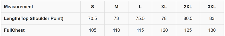 Vibrant Contrast Polo Shirt Sizing Chart