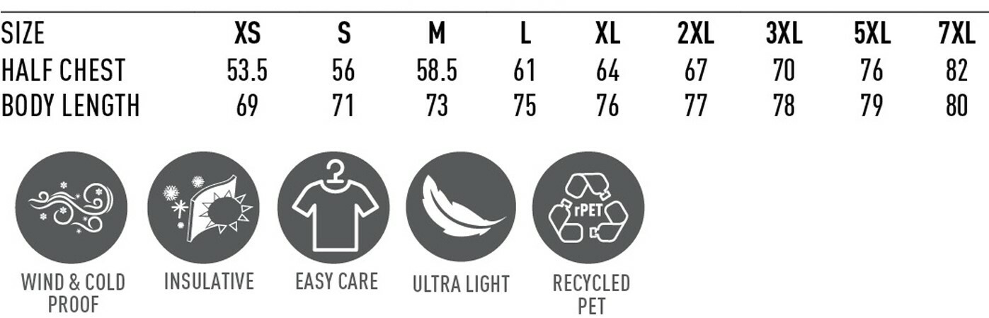 Mens sustainable softshell corporate jacket-size chart