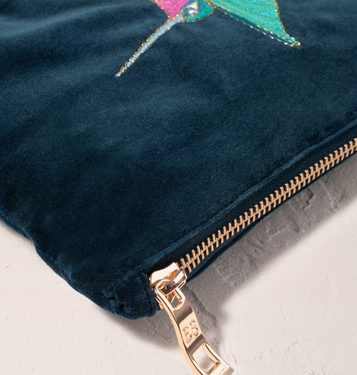 Elizabeth Scarlett Hummingbird Ink Blue Velvet Mini Pouch Elizabeth Scarlett Hummingbird Ink Blue Velvet Mini Pouch