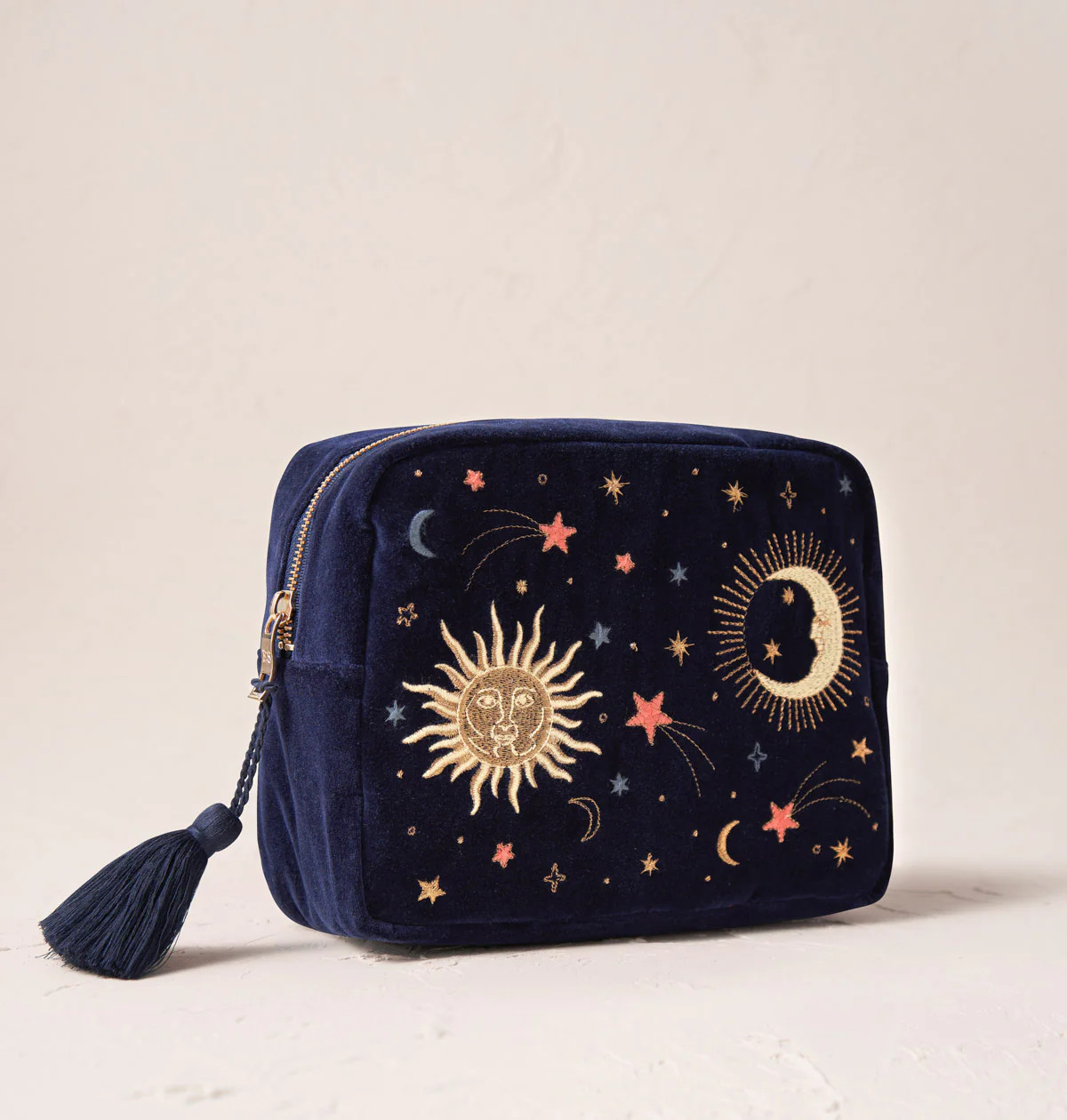 Elizabeth Scarlett Celestial Navy Velvet Wash Bag | Bath & Unwind