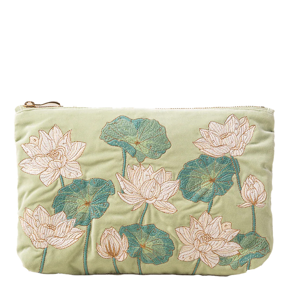 Elizabeth Scarlett Lotus Celadon Velvet Everyday Pouch | Bath