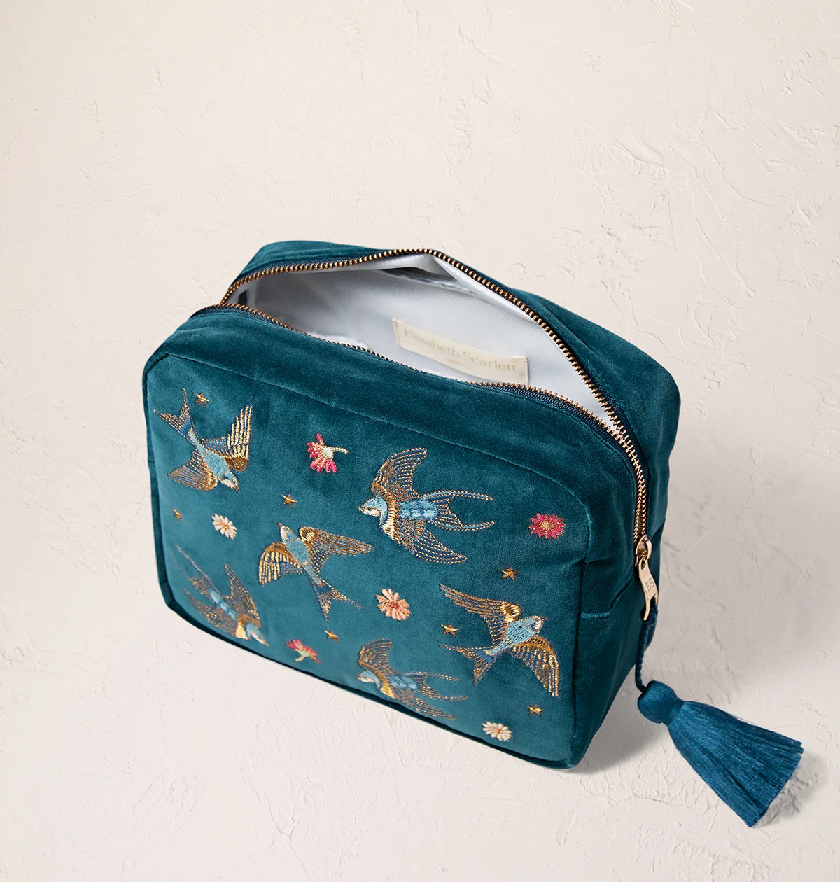 Elizabeth Scarlett Swallows Rich Blue Velvet Wash Bag | Bath