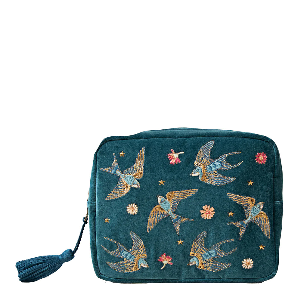 【新品】Elizabeth Scarlett ウォッシュバッグ　ポーチ Elizabeth Scarlett Swallows Rich Blue Velvet Wash Bag | Bath