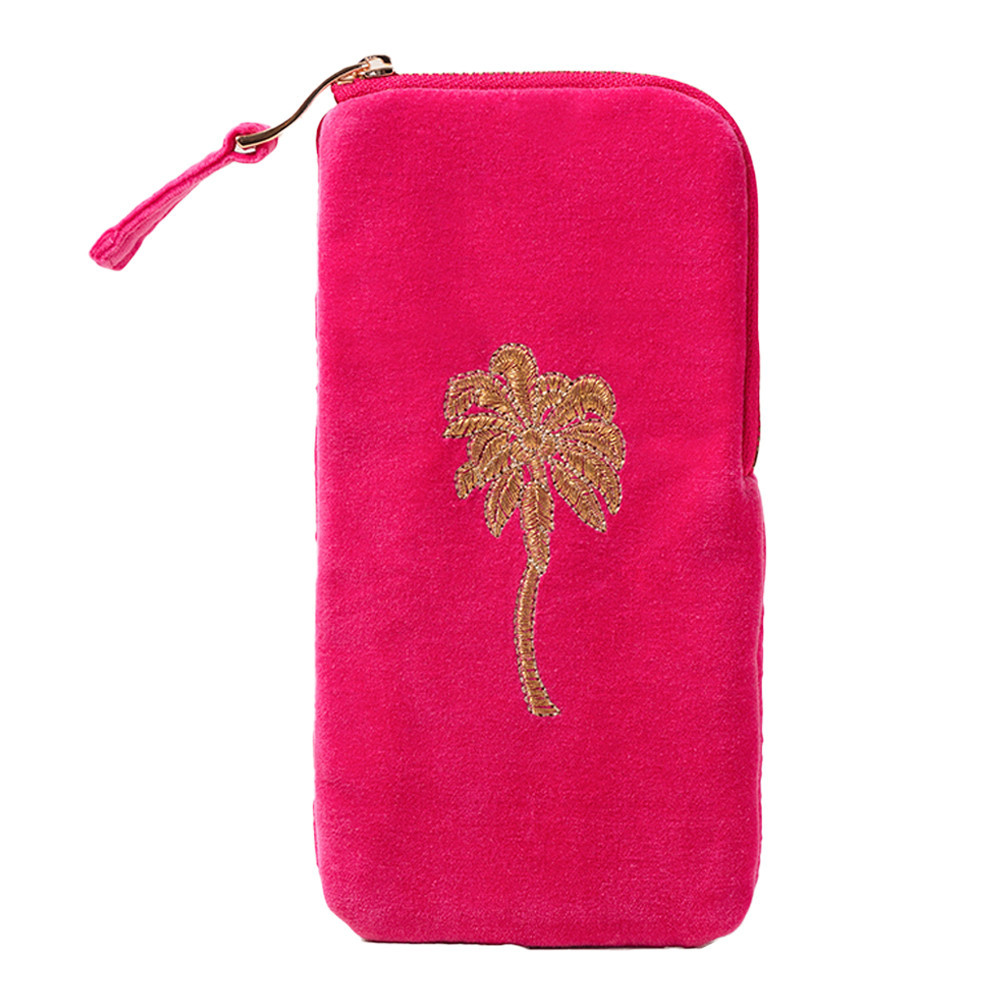 Elizabeth Scarlett Gold Palm Pink Velvet Glasses Case | Bath