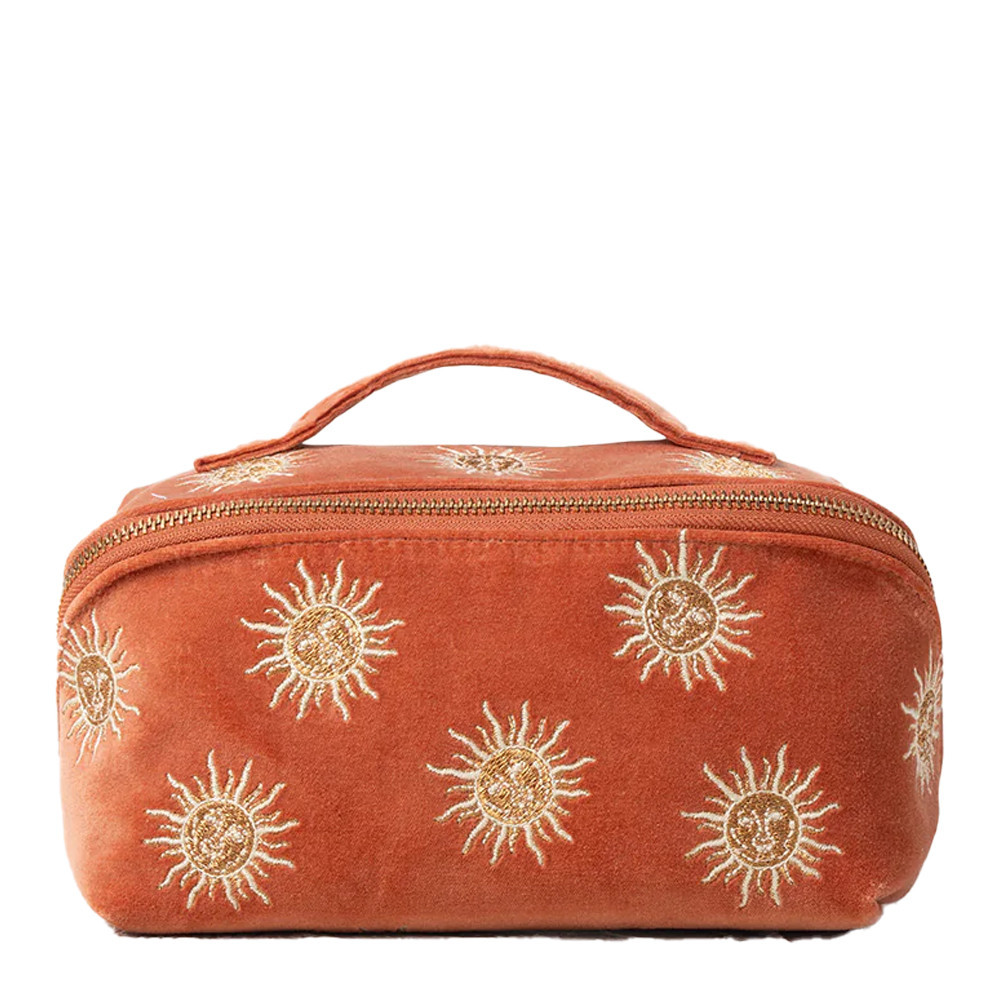 Elizabeth scarlett メイクアップバッグ Elizabeth Scarlett Sun Goddess Rust Velvet Open Flat Makeup Bag
