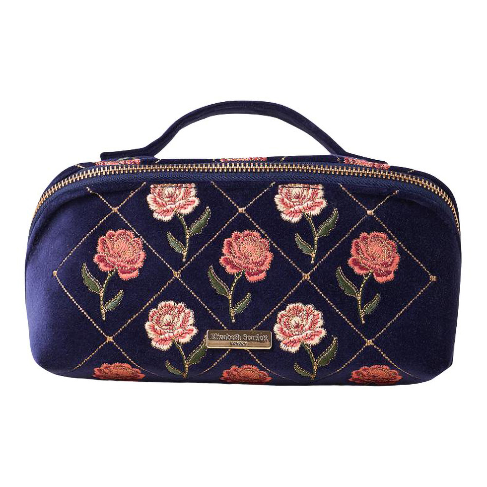 Elizabeth Scarlett Rose Navy Velvet Open Flat Makeup Bag | Bath