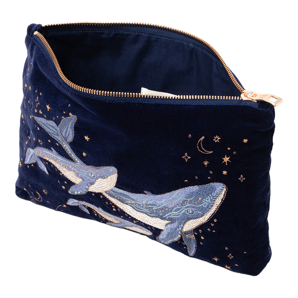 Elizabeth Scarlett Mystical Whale Navy Velvet Everyday Pouch
