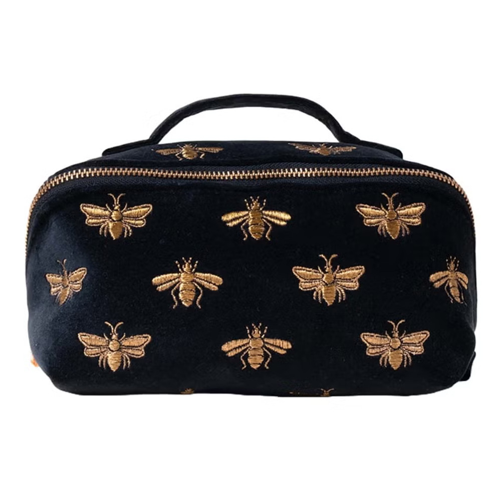 Elizabeth Scarlett Honey Bee Charcoal Velvet Open Flat Makeup Bag 