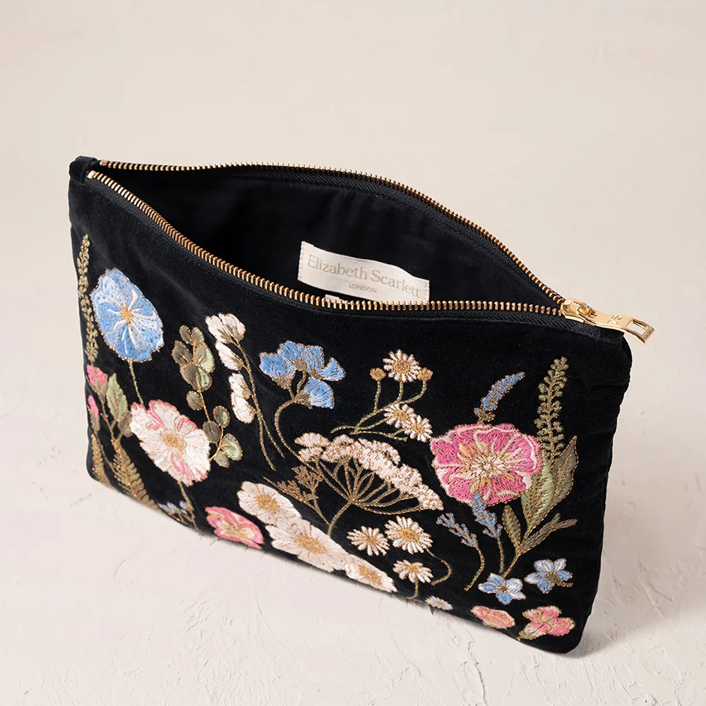 Elizabeth Scarlett Pressed Flowers Velvet Everyday Pouch