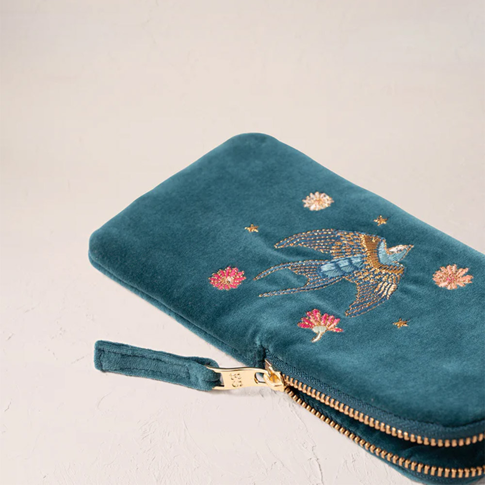 Elizabeth Scarlett Swallows Velvet Rich Blue Glasses Case | Bath