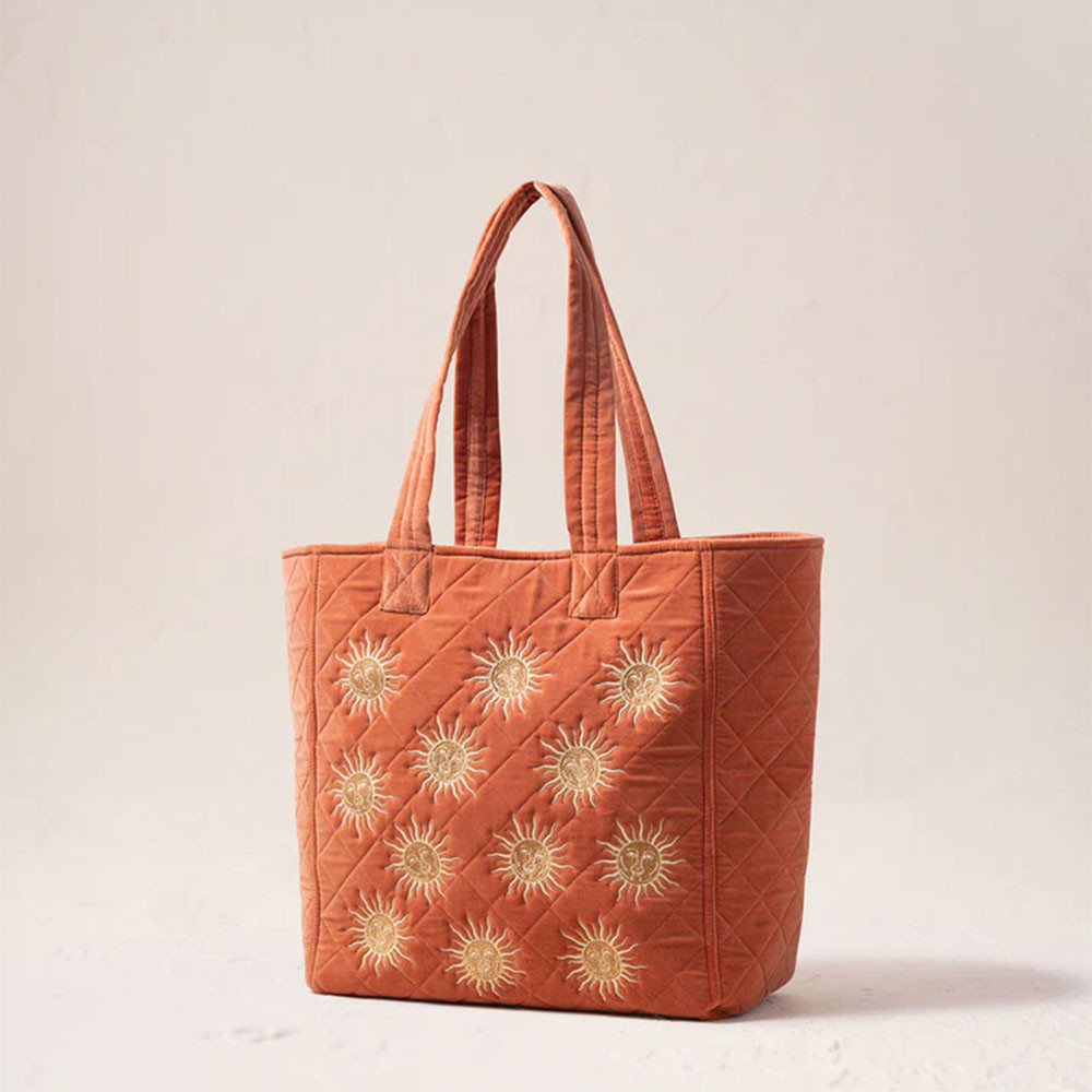 Elizabeth Scarlett Sun Goddess Velvet Tote - Rust | Bath & Unwind
