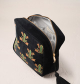 Elizabeth Scarlett Tree Frogs Charcoal Velvet Wash Bag