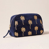 Elizabeth Scarlett Gold Palm Velvet Makeup Bag - Navy