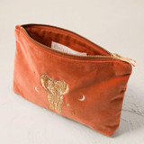 Elizabeth Scarlett Golden Elephants Velvet Rust Mini Pouch