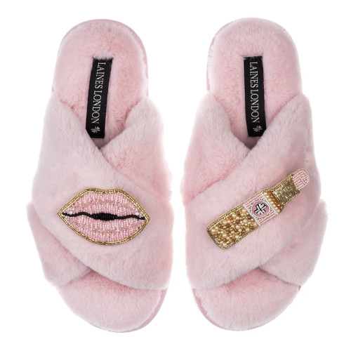 Laines London Classic Pink Slippers Pucker Up Brooches Small US 5-6