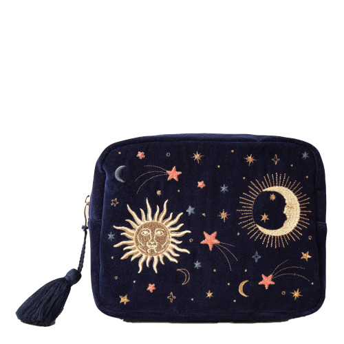 Elizabeth Scarlett Celestial Navy Velvet Wash Bag Elizabeth Scarlett Celestial Navy Velvet Wash Bag