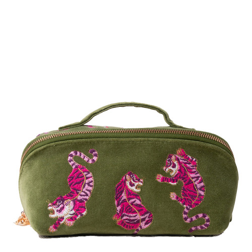 Elizabeth Scarlett Wild Tiger Fern Green Velvet Open Flat Makeup Bag Elizabeth Scarlett Wild Tiger Fern Green Velvet Open Flat Makeup Bag