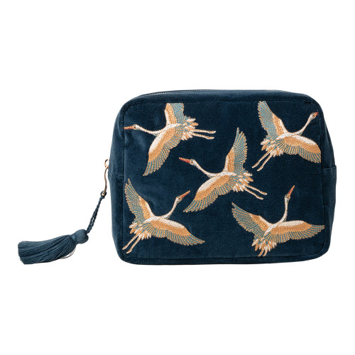 Elizabeth Scarlett Cranes Ink Blue Velvet Wash Bag Elizabeth Scarlett Cranes Ink Blue Velvet Wash Bag