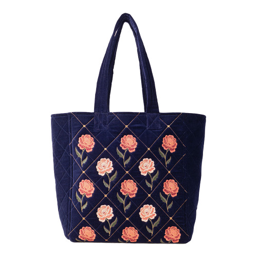 Elizabeth Scarlett Rose Navy Velvet Tote