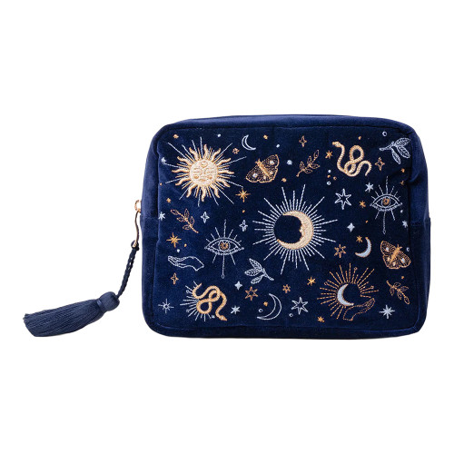 Elizabeth Scarlett Celestial Navy Velvet Wash Bag | Bath & Unwind