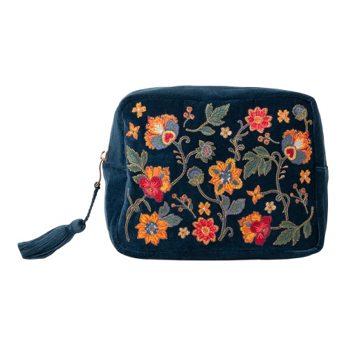 Elizabeth Scarlett Botanical Garden Ink Blue Velvet Wash Bag