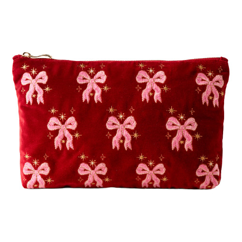 Elizabeth Scarlett Dazzling Bows Velvet Everyday Pouch - Rouge