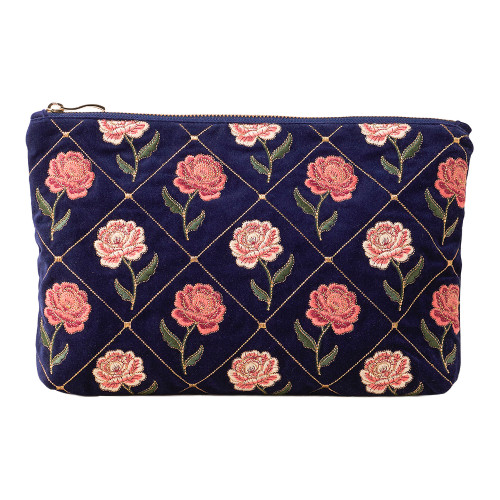 Elizabeth Scarlett Rose Velvet Everyday Pouch - Navy