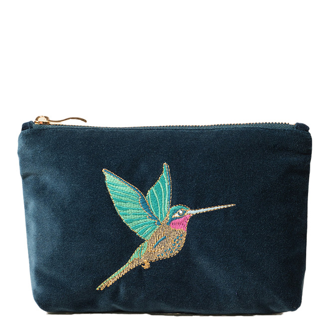 Elizabeth Scarlett Hummingbird Ink Blue Velvet Mini Pouch