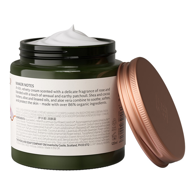 Highland Soap Company Rose & Patchouli Hand & Body Cream 120ml