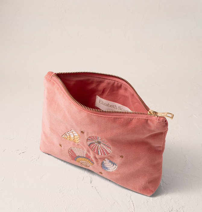 Elizabeth Scarlett Seashell Coral Velvet Mini Pouch | Bath