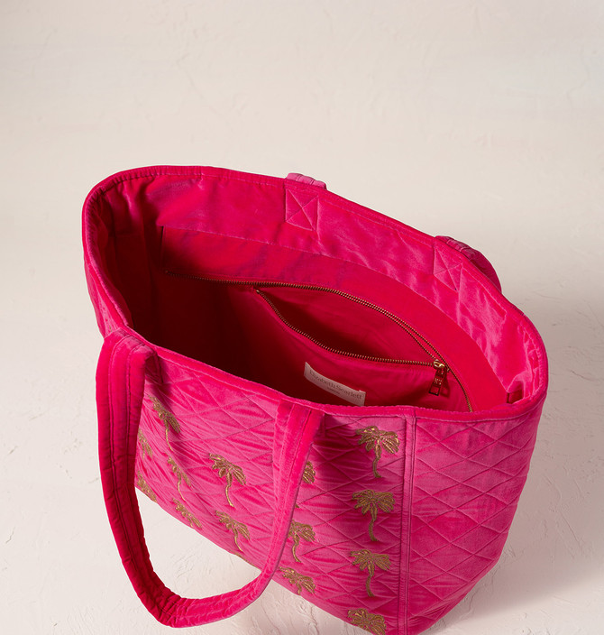 Elizabeth Scarlett Gold Palm Velvet Tote Pink | Bath