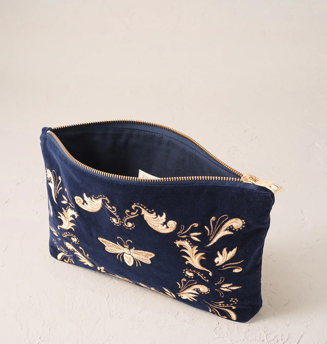 Elizabeth Scarlett Provencale Bee Navy Velvet Everyday Pouch