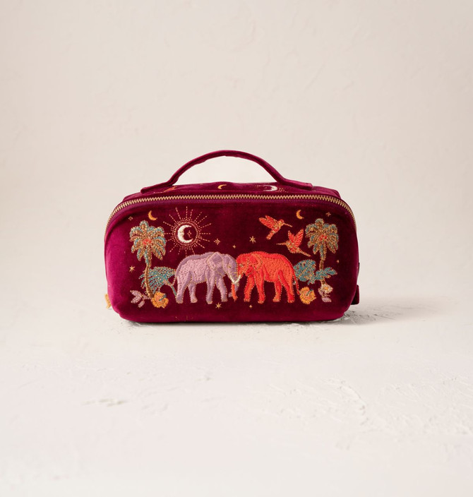 Elizabeth Scarlett Enchanted Elephant Ruby Velvet Open Flat Makeup Bag