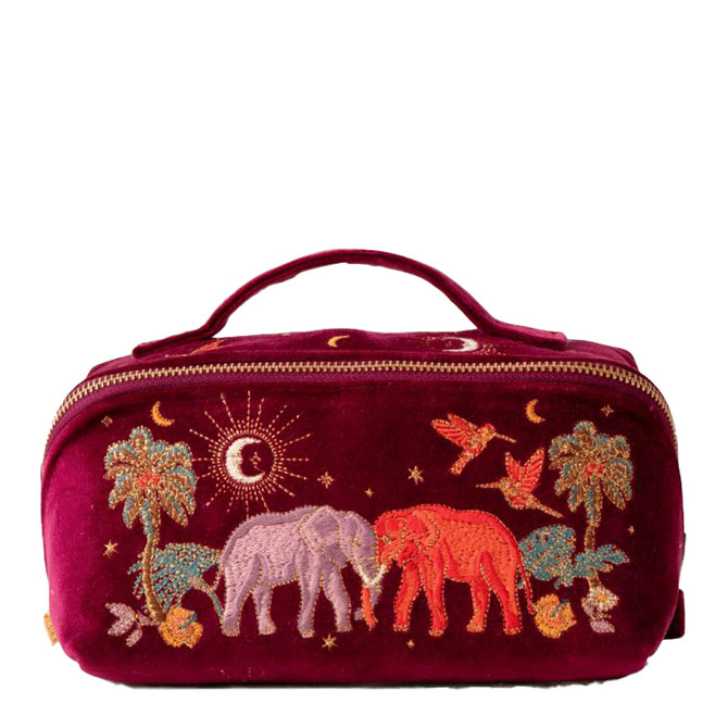 Elizabeth Scarlett Enchanted Elephant Ruby Velvet Open Flat Makeup Bag